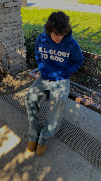 ALL GLORY TO GOD HOODIE BLUE