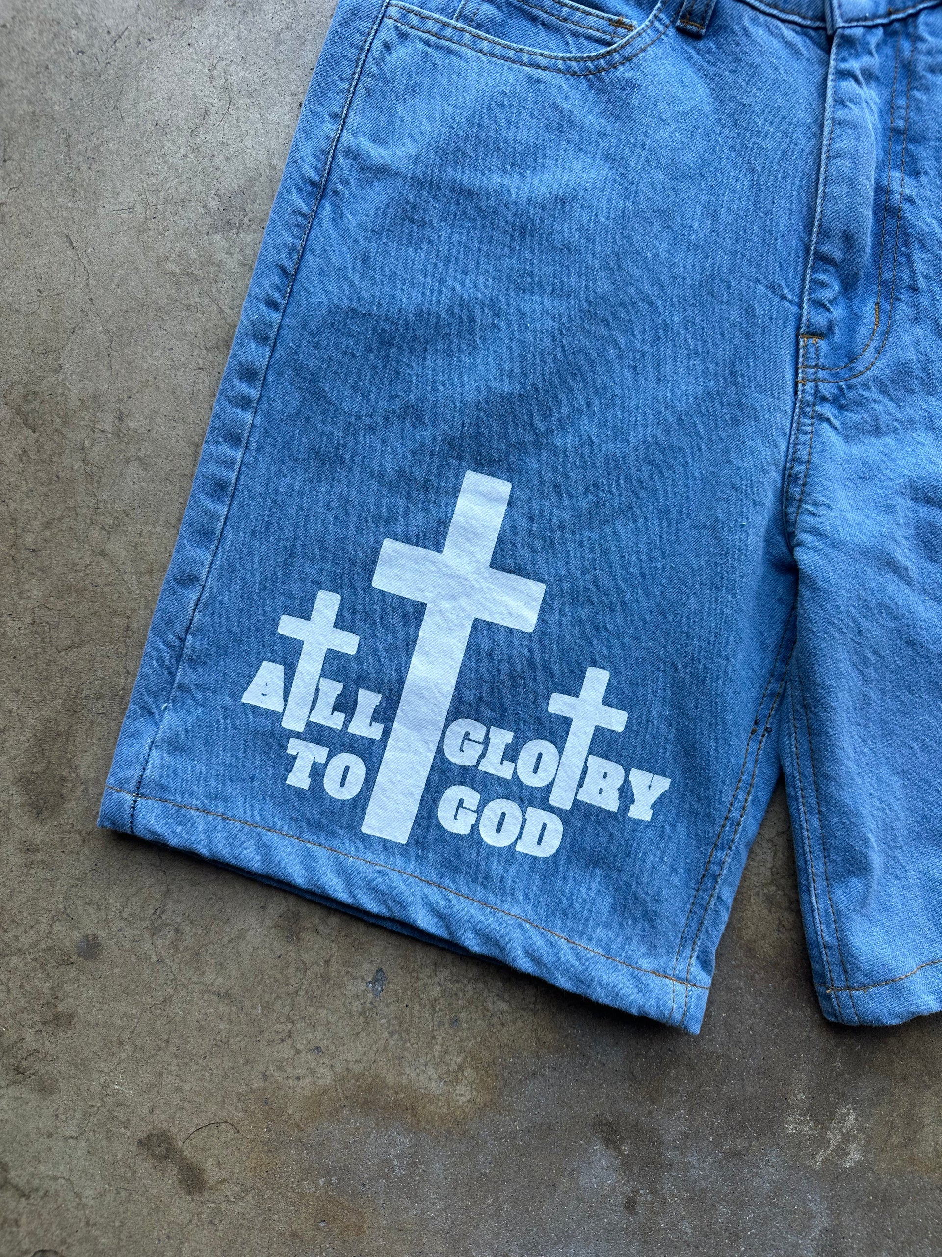 ALL GLORY TO GOD JORTS BLUE